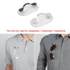A clear magnetic clip designed to hold eyeglasses, credentials, or headphones attached to a shirt