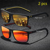 A pair of vintage check pattern sunglasses, one with night vision and another with a red mirror finish.