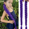 Purple braided hair ponytail with tinsel extensions shown on a girl's hair