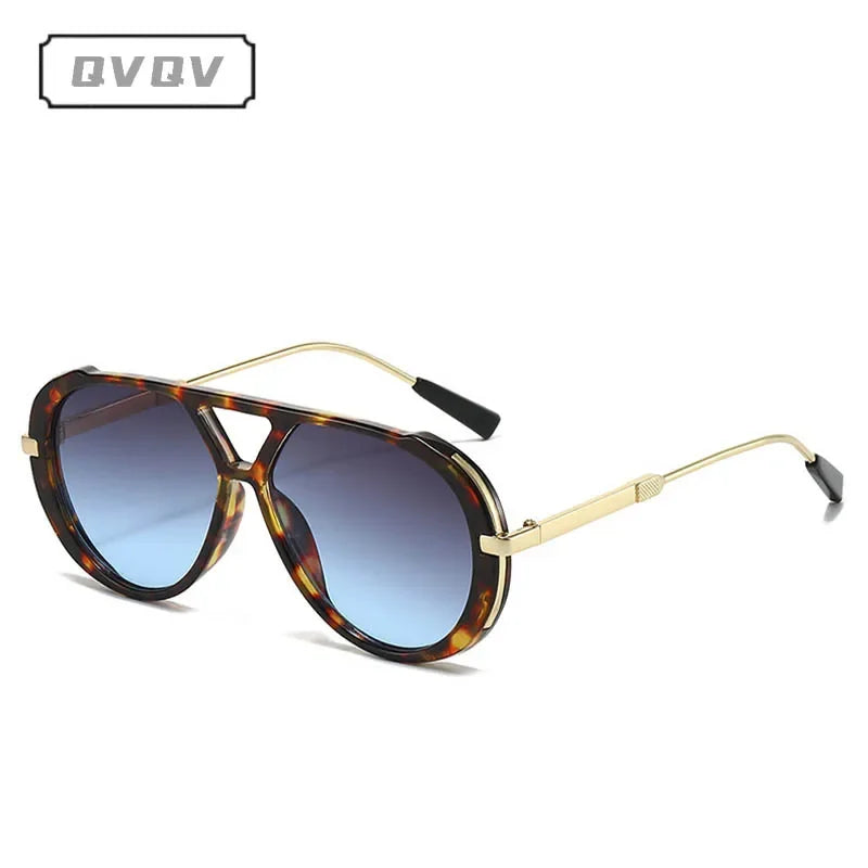 Retro-Gradienten-Sonnenbrille mit braunen Schildpatt-Rahmen und blauen Linsen