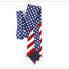 A navy blue and red striped silk necktie featuring a patriotic American flag pattern.
