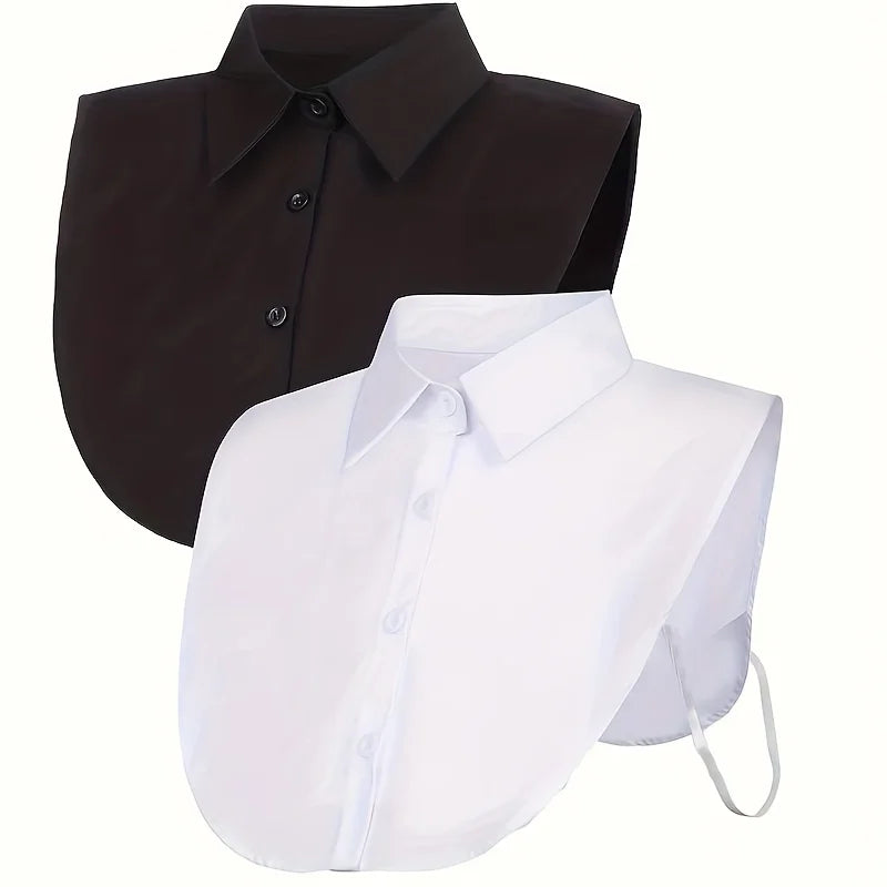 Elegant detachable button-up collar shirt shown in black and white.