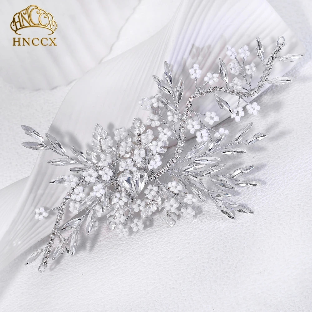 Silver rhinestone bridal headband or tiara with delicate floral accents