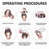 Six steps for heatless hair curling using a scrunchie, including brushing, tying, looping, and wrapping.