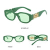 Green Y2K rose metal detail sunglasses shown from the front and back views