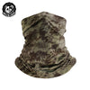 A dark olive green and brown patterned breathable mask scarf for motorcycle or outdoor use.