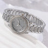 Silberes Quarzkristall-Armbanduhrset für Damen mit Metallarmband und Kristallfassung