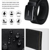 Black tactical nylon belt with a ratchet buckle and reinforced rubber sheets inside