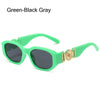 Green-black gray sunglasses with rose metal detail frame