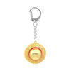 Silver metal keychain featuring an anime style straw hat design.
