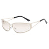 Pair of steampunk gradient mirror sunglasses with a light frame and dark temple