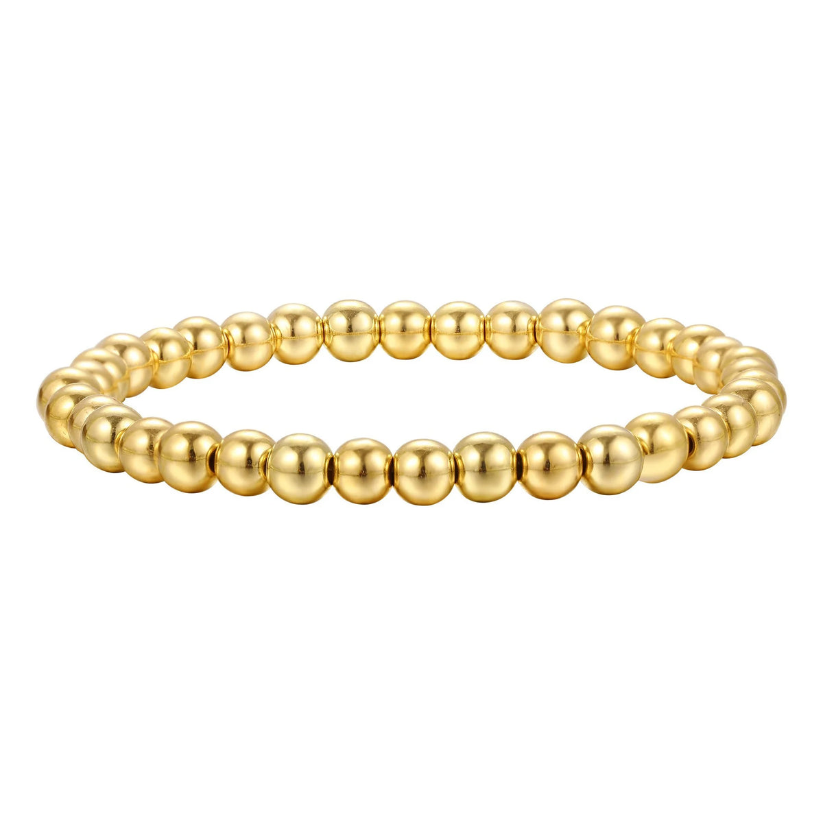 A set of minimalist round beaded bracelets in gold tone.