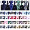 A collection of six men's formal ties and accessories featuring various patterns, colors, and textures.