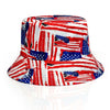 Reversierbare patriotische Bucket-Hat mit roten, weißen und blauen Streifen und Sternen.