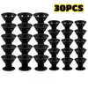 A set of 30 black heatless magic hair curlers in various sizes.