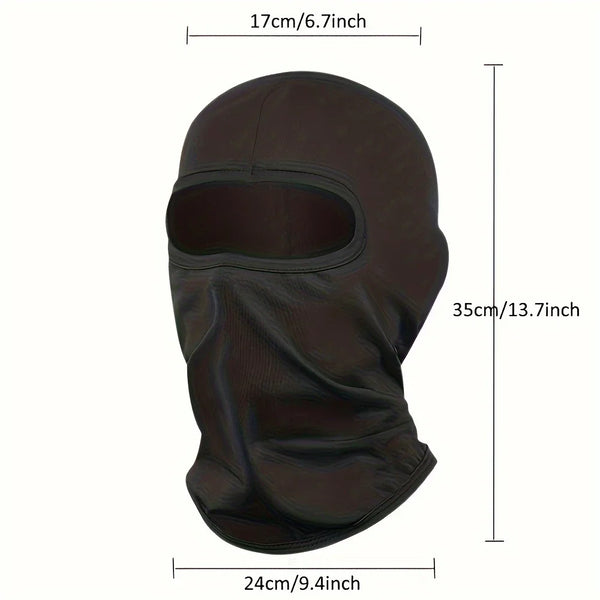 Dunkelbraune Balaclava-Set für Sport und Outdoor-Aktivitäten mit Maßen.