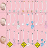 A set of elegant belly button rings featuring various colored and shaped charms for piercing
