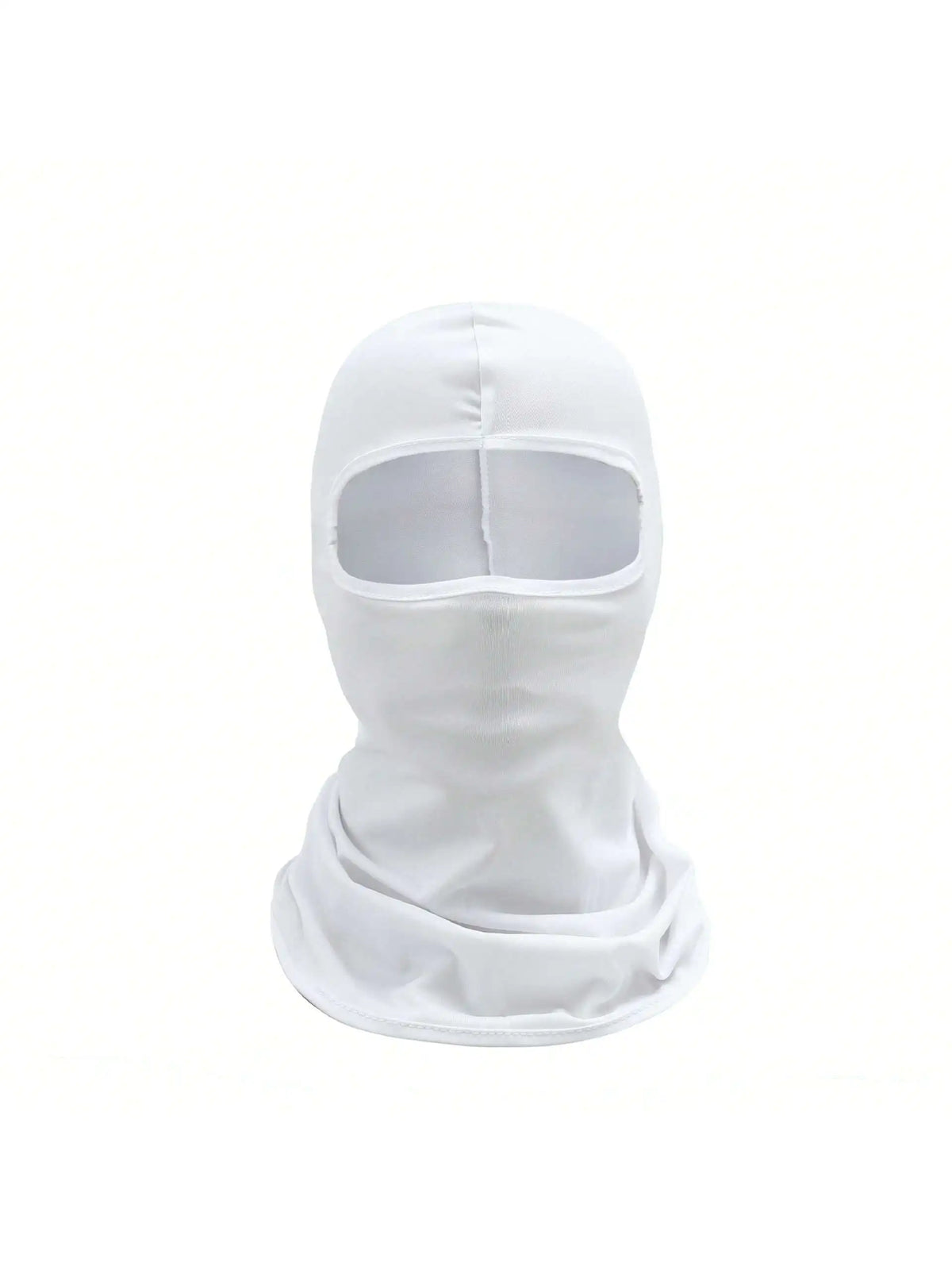 White unisex multifunctional balaclava cap shown from the front.