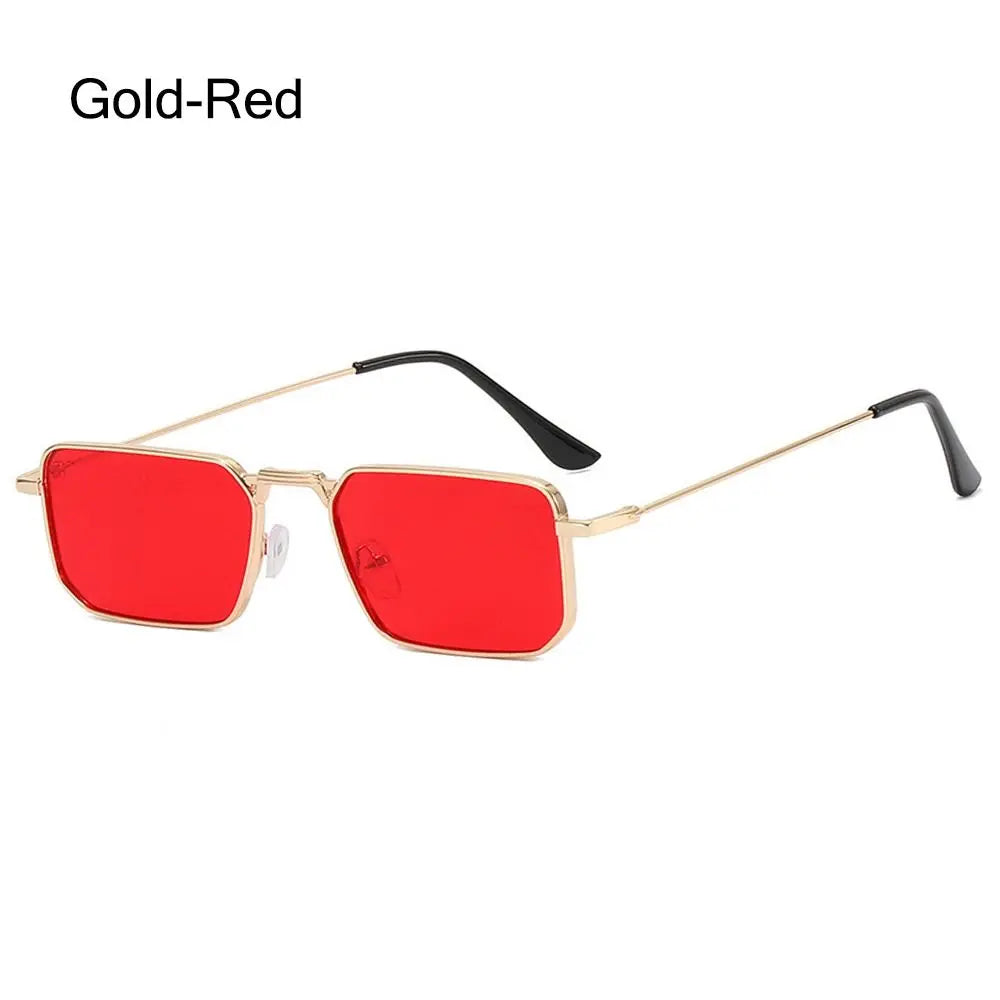Gold-Red retro vintage metal frame sunglasses with red lenses