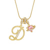 Gold letter D pendant necklace with pink gemstone charm