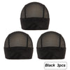 Three black adjustable velvet wig grip caps shown from the top view.