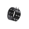 Set of black leather cuff bracelets with silver spikes and studs