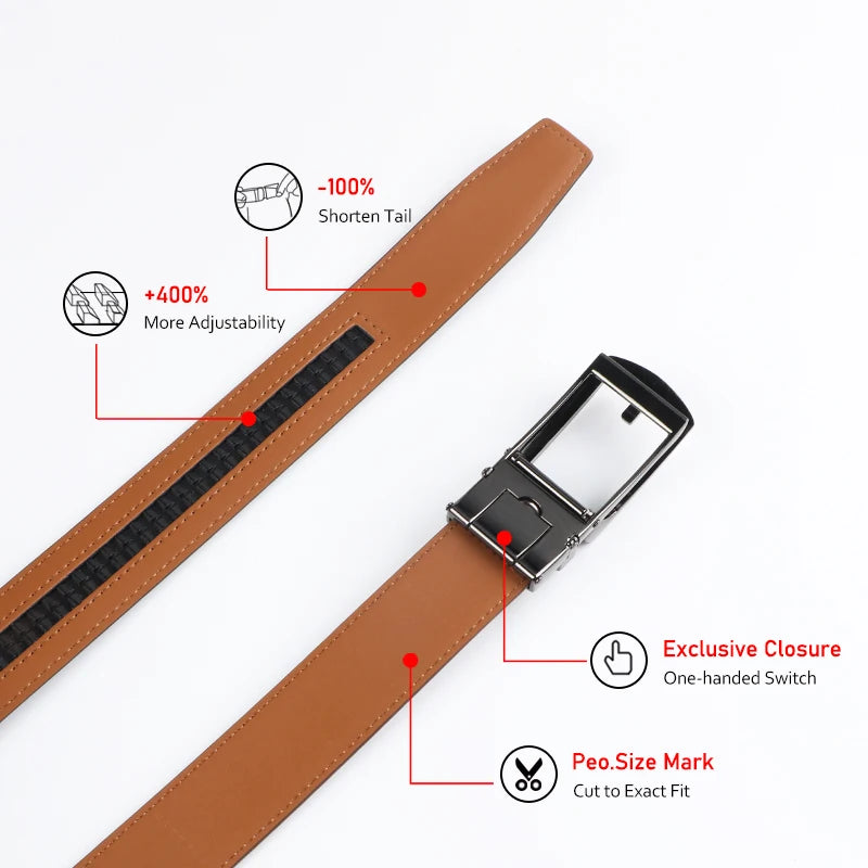 Ce ceinture en cuir véritable marron avec une queue raccourcie, une ajustabilité accrue et une fonctionnalité exclusive.