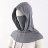 A gray lightweight sun protection hood is displayed on a mannequin.