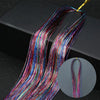 Rainbow glitter hair extensions shown in a bundle with a close-up detail view