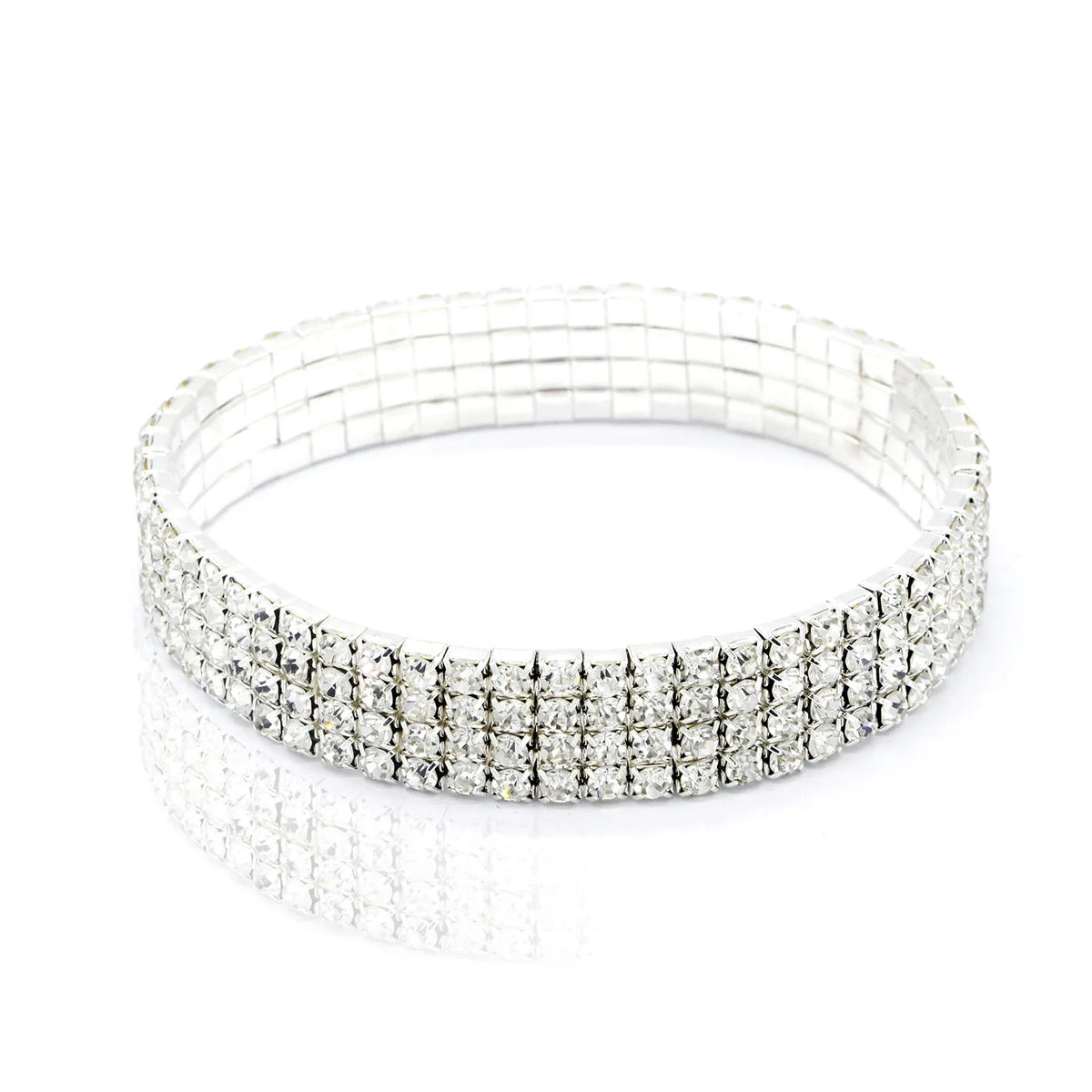 A stack of multi-layer crystal tennis anklets for women displayed on a white background.