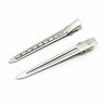 Two silver professional fixed hair pins for styling displayed against a white background.