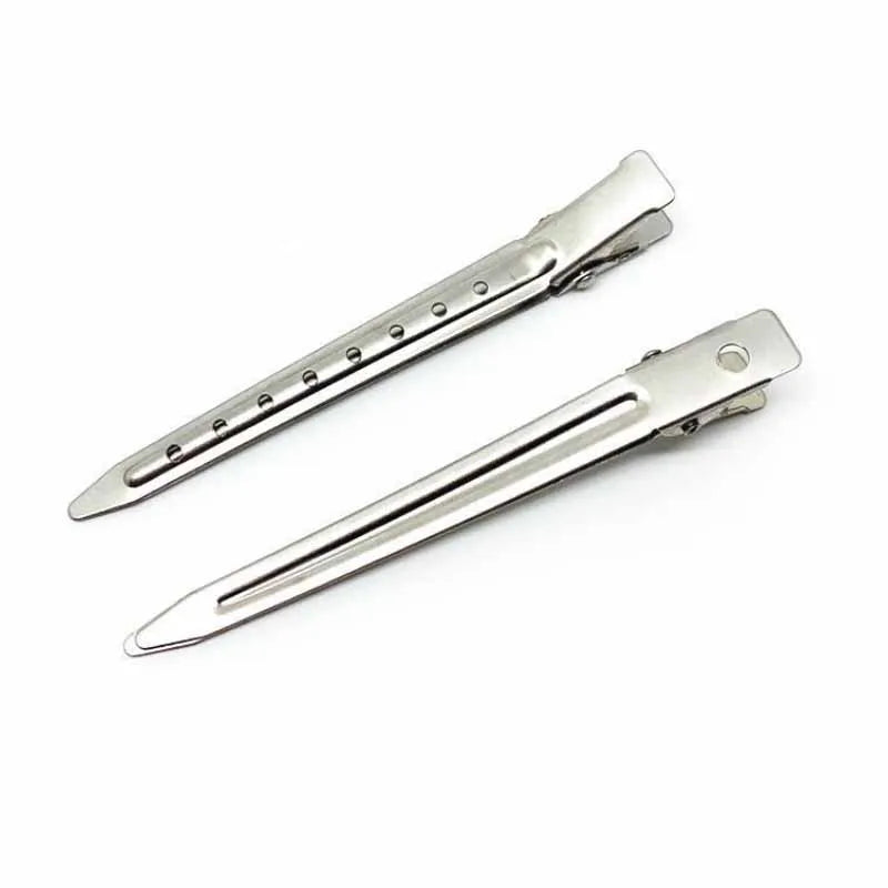 Two silver professional fixed hair pins for styling displayed against a white background.