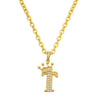Gold initial T crown pendant necklace with a delicate chain