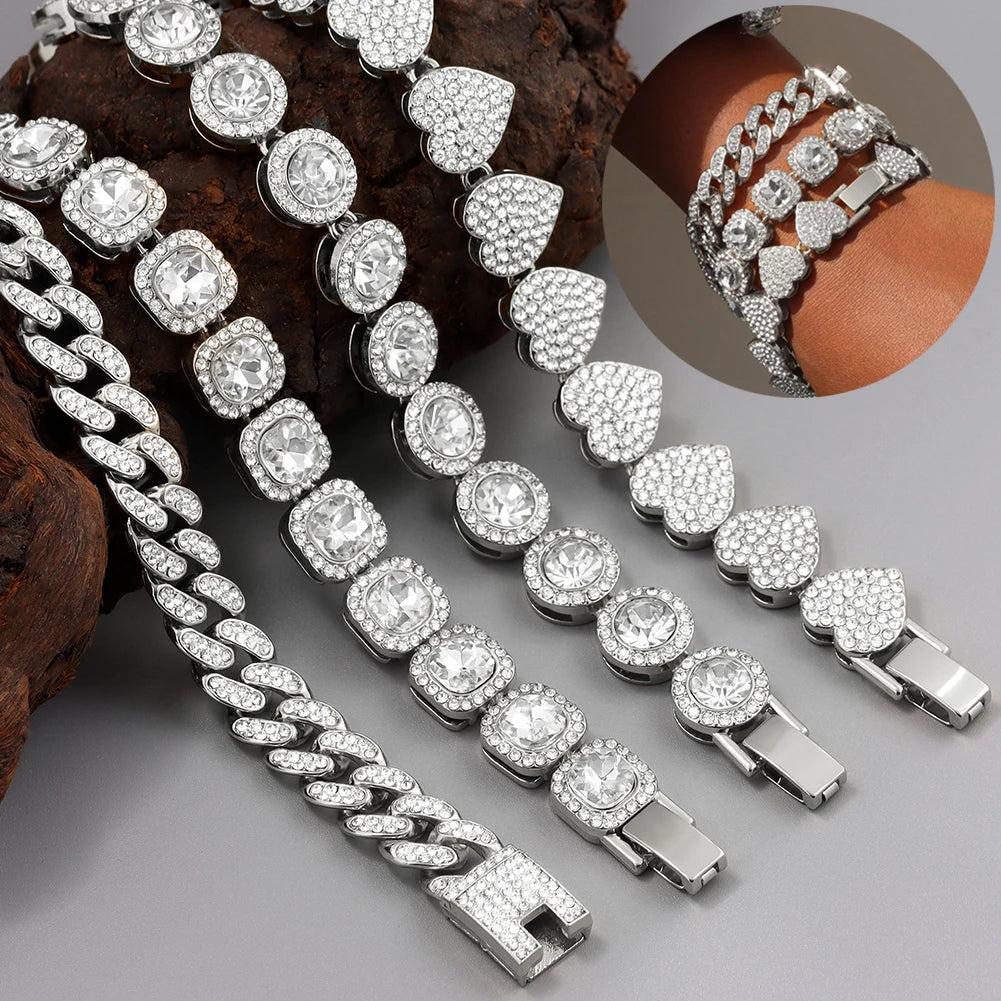 Iced Out Rhinestone Cuban Chain Bracelets