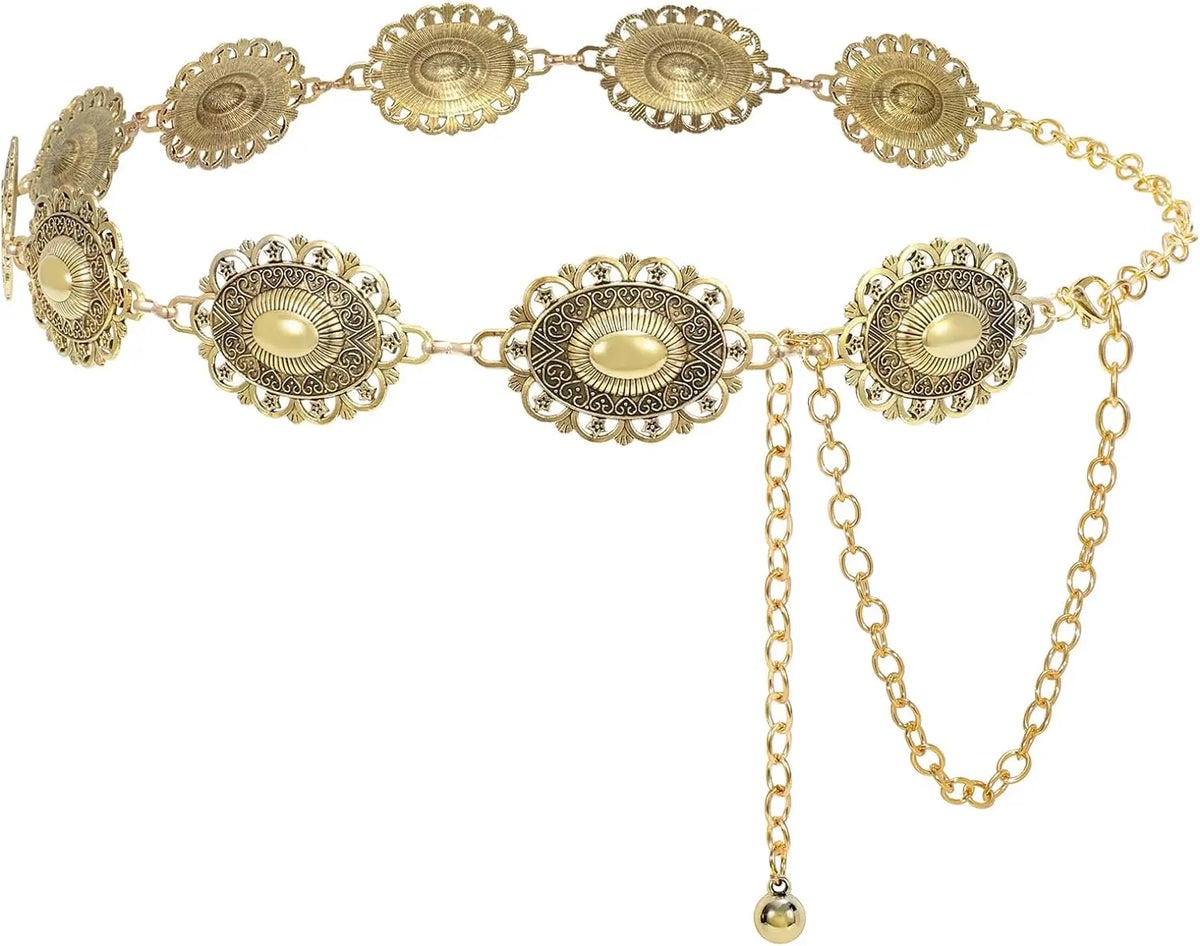 Ceinture à cordon de perles en métal doré, style western