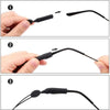 Demonstration of an adjustable anti-slip eyeglass retainer strap being used to secure glasses.