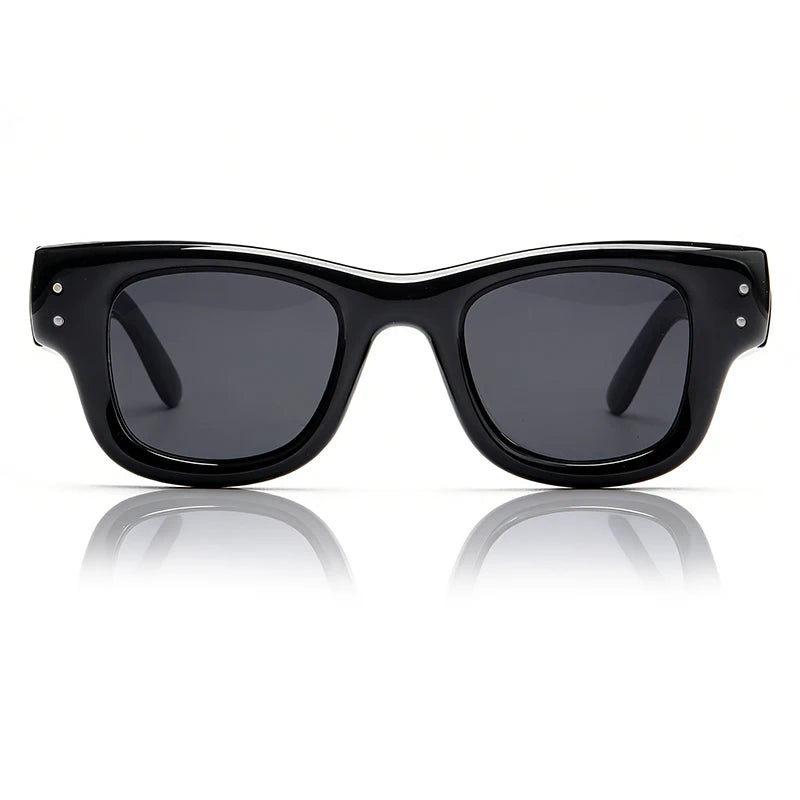 Black classic puffer square sunglasses with dark lenses and black frames