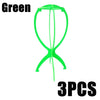 Soporte plegable portátil de peluca verde brillante con marco curvo.