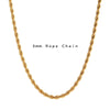 Raccourci en chaîne de 3 mm, collier en or 18K plaqué acier inoxydable.
