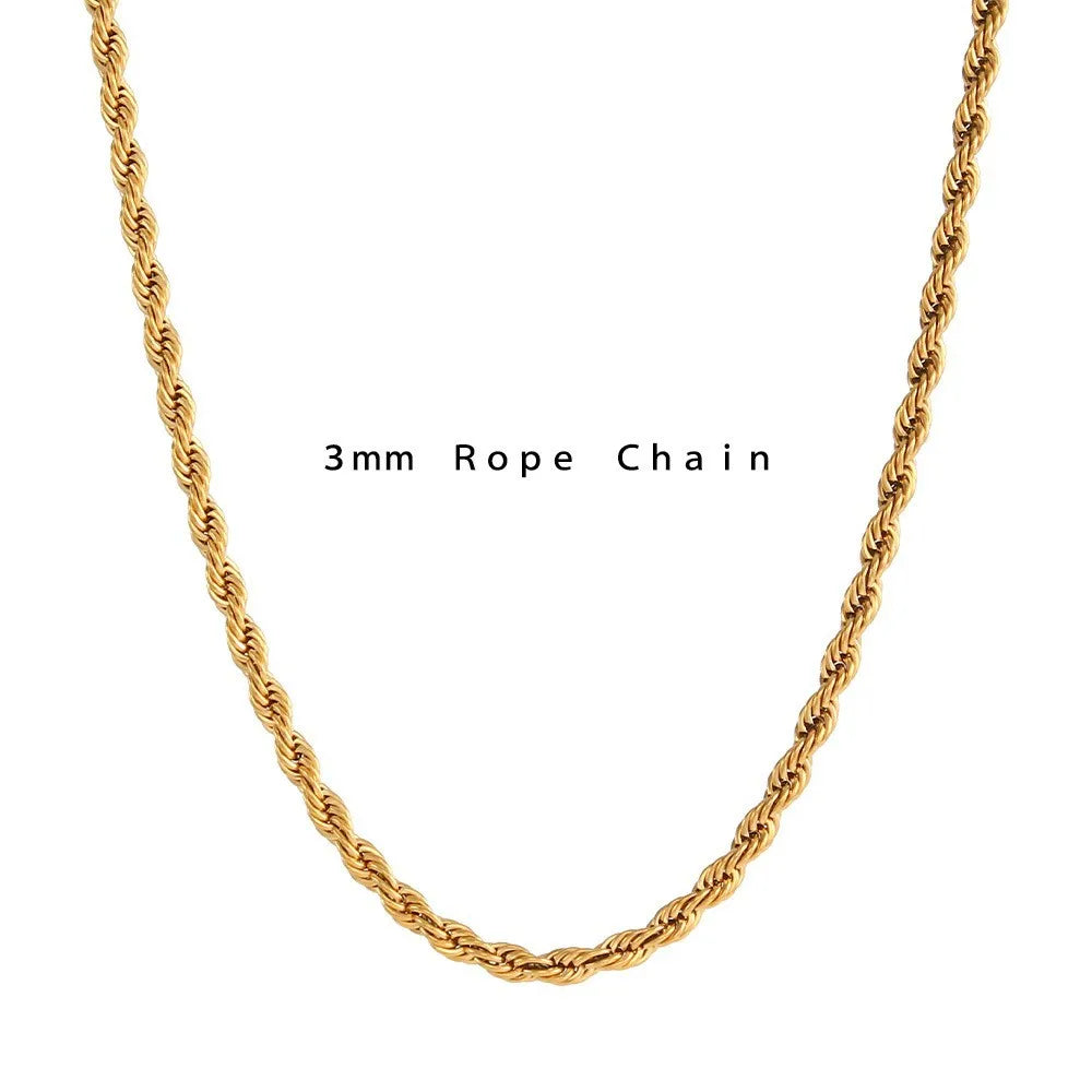 Raccourci en chaîne de 3 mm, collier en or 18K plaqué acier inoxydable.