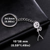 Silver keychain featuring a smiley face stickman and a circular tag.