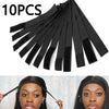 Ten black elastic wig bands for hair edges displayed in a fan shape.