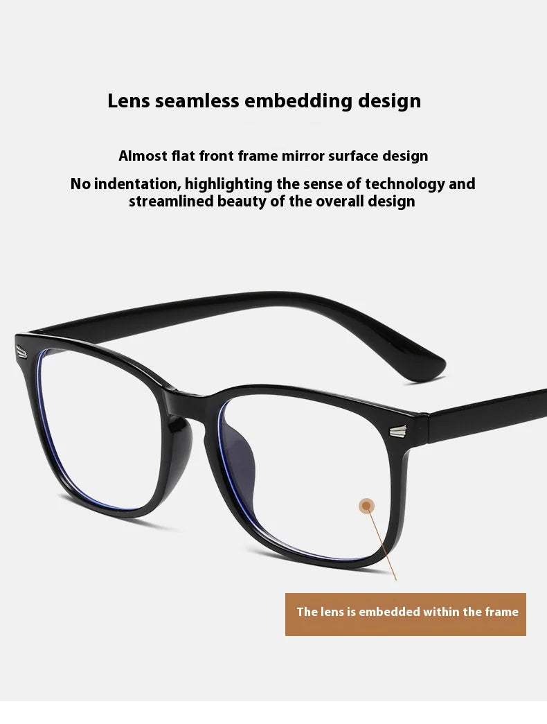 Black retro square eyeglasses with a lens seamless embedding design