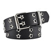 Black leather belt with silver double-hole buckles and a textured finish.
