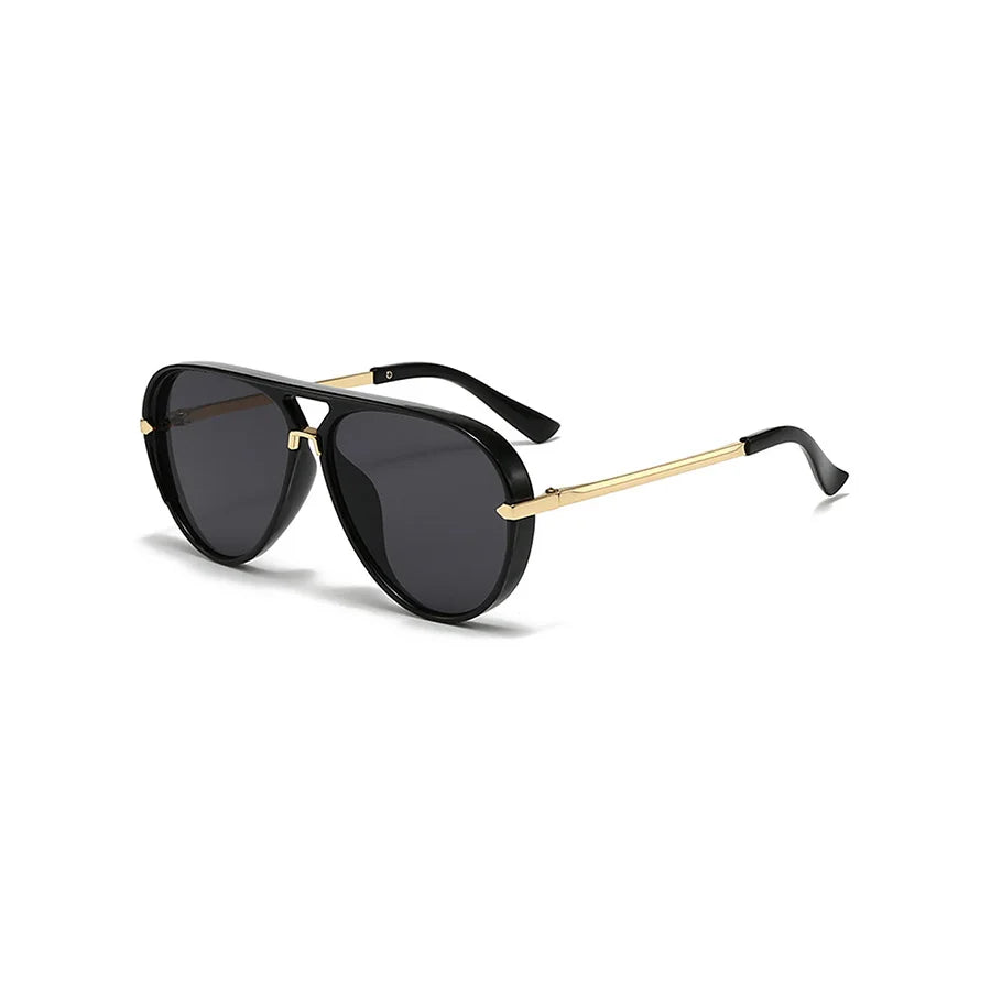 Retro large frame green fashion sunglasses with gold accents