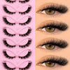 A close-up display of 3D faux mink cat eye eyelashes in various styles and lengths.