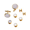 Un ensemble d'”（cufflinks et pinces à cravate élégants pour hommes, avec des accents de métal argenté poli et de pierre trans
