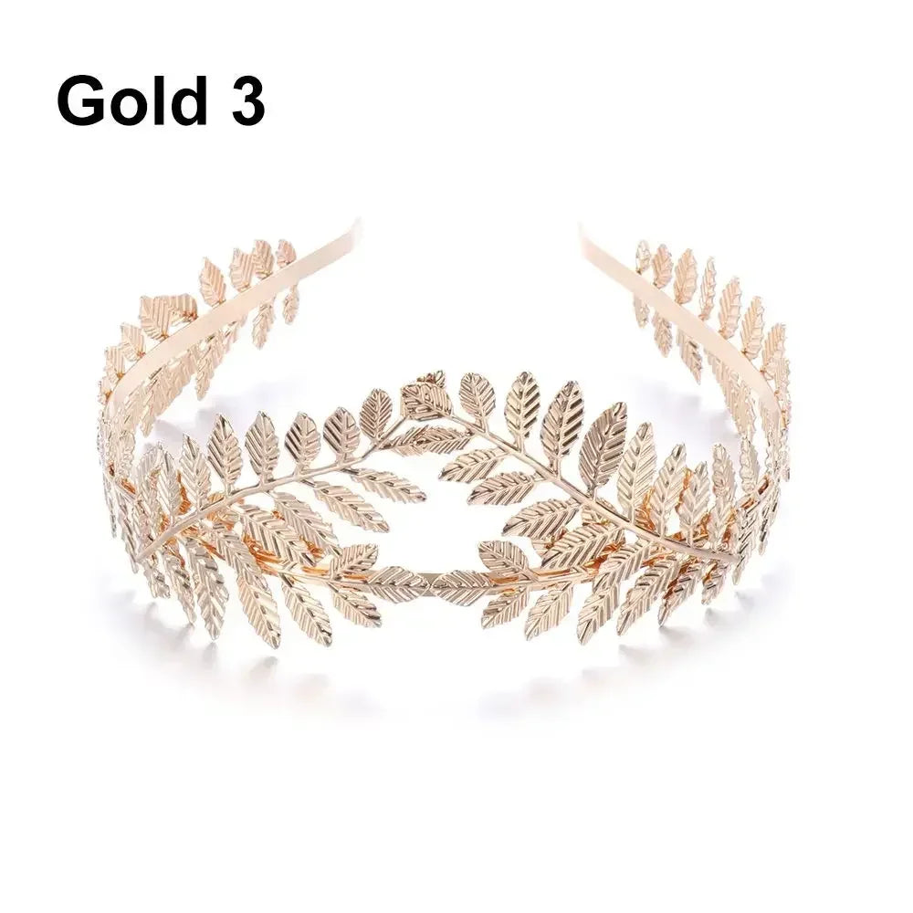 Gold leaf headband featuring delicate leaves for bridal or party accessories