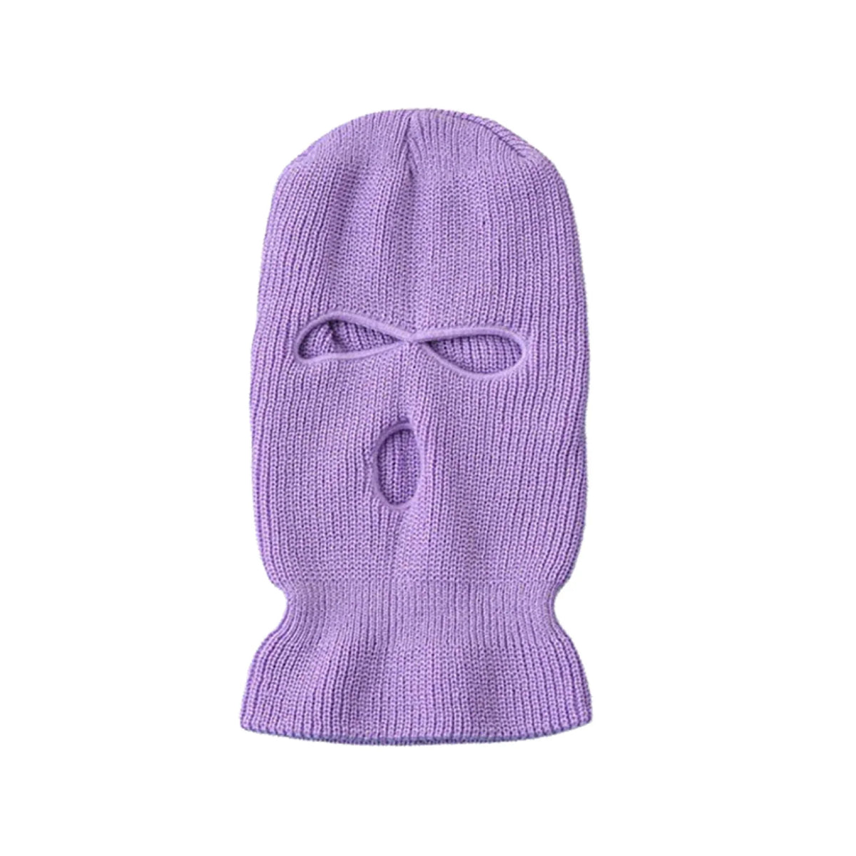 Lila Strick-Balaclava mit Augenmaskendesign.