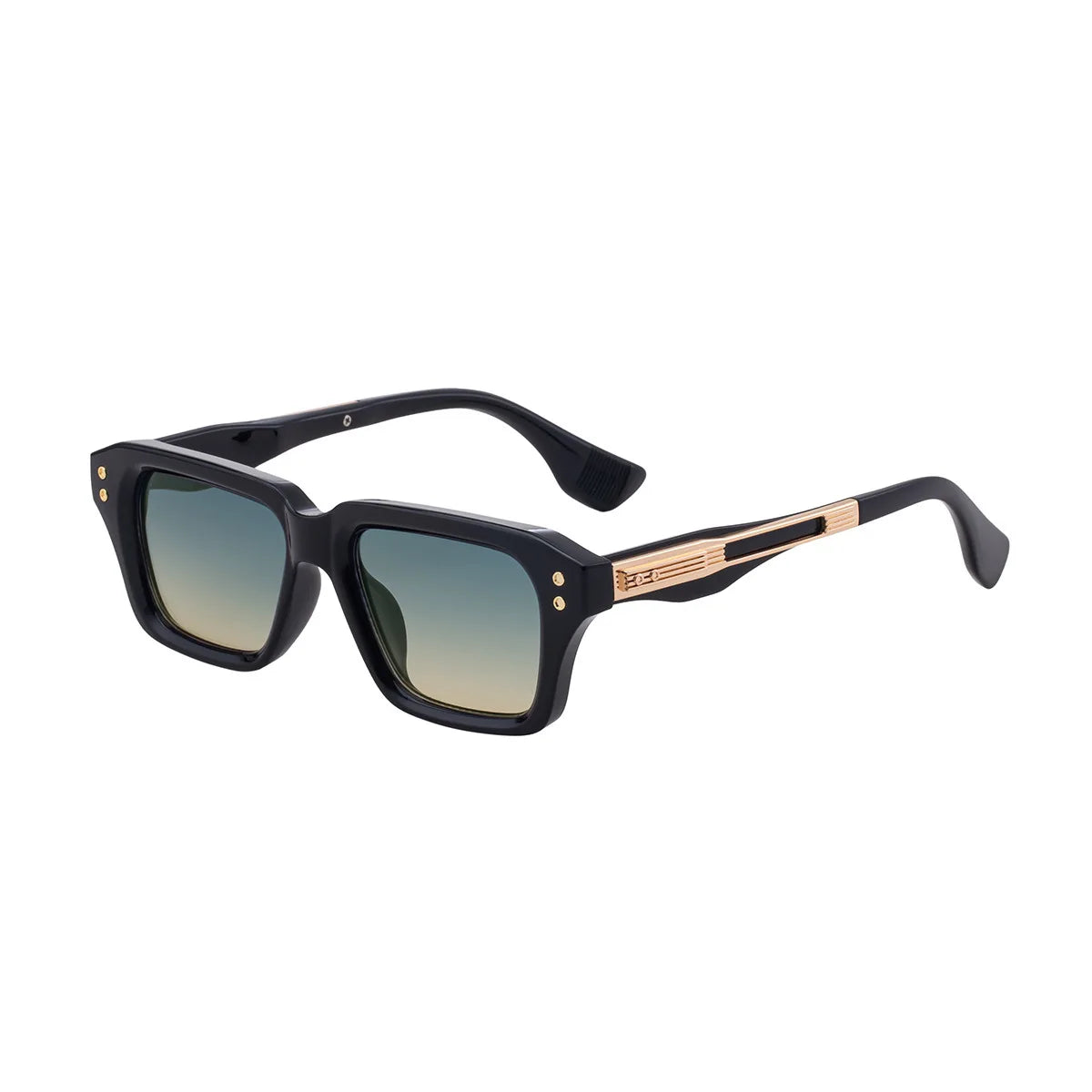 Schwarze retro quadratische Metall-Sonnenbrille mit goldenen Akzenten